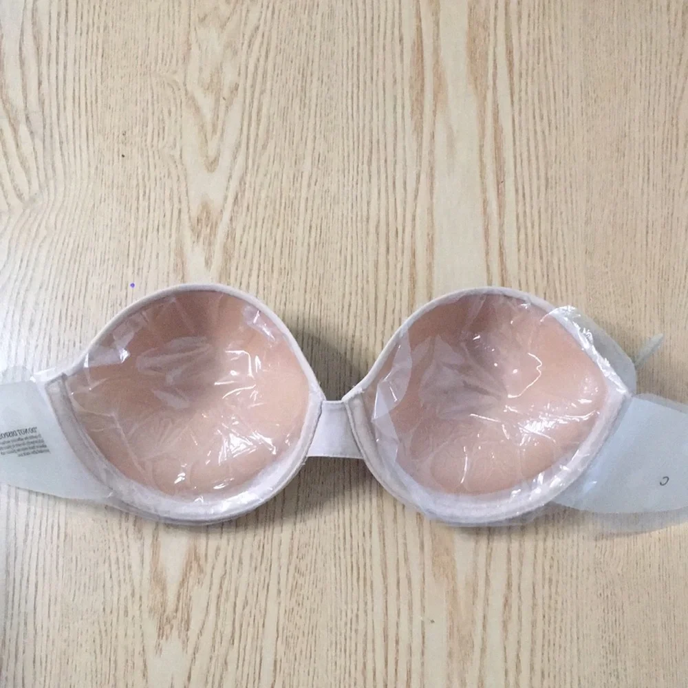 New Women’s Strapless Backless Padded Bra Light Beige Size C Cup Reusable